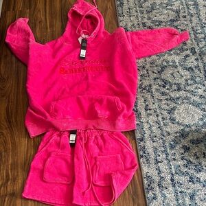 Fashion Nova Pink Hoodie and Shorts Set